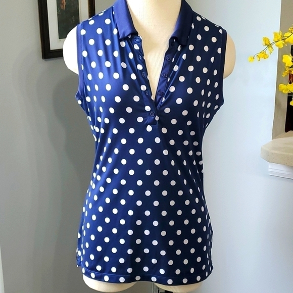 Nike‎ golf top. Dri-fit, size medium. Navy with white polka dots. Excellent. - Picture 1 of 11